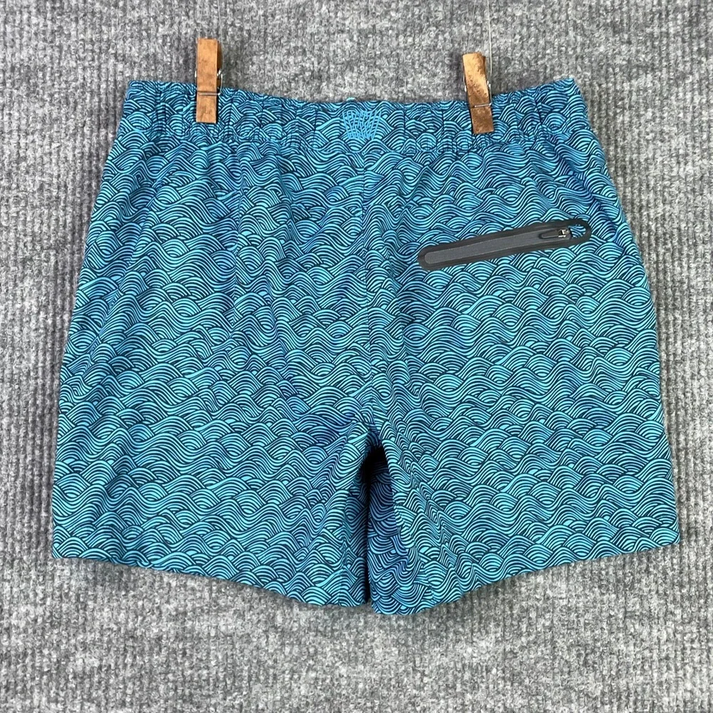 Mack Weldon Swim Trunks Mens Medium Blue Wave Print Board Shorts Lined 6